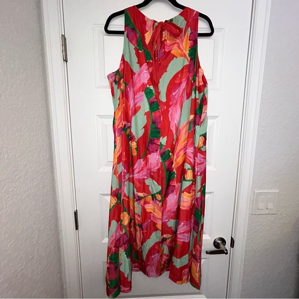 Chico’s Botanic Berry Foliage Print Trapeze Swing Sleeveless Midi Dress Chicos - Picture 11 of 13
